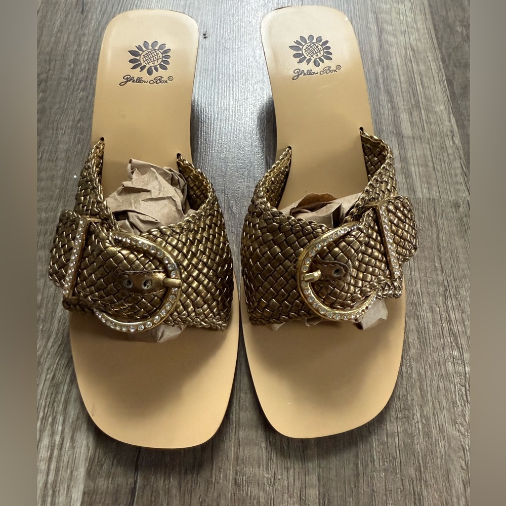 Buckle Tan Woven Heeled Sandals